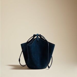 KHAITE The Mini Lotus Drawstring Bag in Midnight Suede